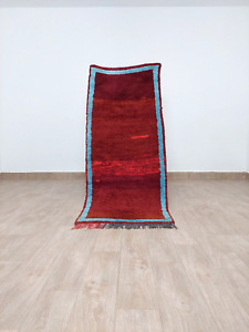 Moroccan Handmade Vintage Rug Red Wool Runner Rug Berber Tribal Carpet 2.7x6.4