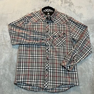 Decoded Long Sleeve Button Up Shirt Mens Large Plaid Skull Logo Skater - Picture 1 of 12