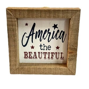 Patriotic Mini Wood Sign 4in July 4th American Rustic Primitive Tray Decor - Picture 1 of 7