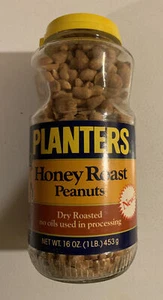 Vintage 1980s Planters Mr Peanut Honey Roasted 16 Oz Jar NOS Full Unopened - Picture 1 of 9