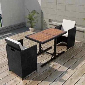 Outdoor Dining Set Seven Pieces Poly Rattan Black - Picture 1 of 6