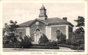 1940s RPPC Real Photo MA Postcard Public Library Needlham Mass - Picture 1 of 2