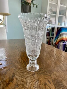Czech Hand-cut Crystal 10.5” Vase Queen’s Lace Pattern - Picture 1 of 10