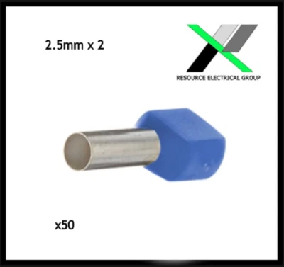 Paquete de férulas de cable TWIN 2,5 mm2 x 50, bootlace, crimpadoras de pasador, manguitos de alambre Foto 1 de 4