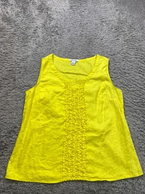 Blusa Richard Malcolm Top Mujer Grande Amarillo Neón Lino Plisado Arrugado Playa Foto 1 de 4