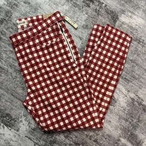 Cropped Red White Check High Riser 9” Pants Madewell Side Zipper Women’s Sz W31 - Picture 1 of 12