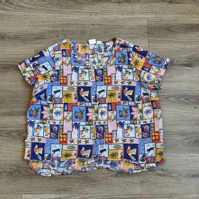 C&C California 2x Women’s 100% Linen Round Neck Short Sleeve Print Top - Image 1 of 4