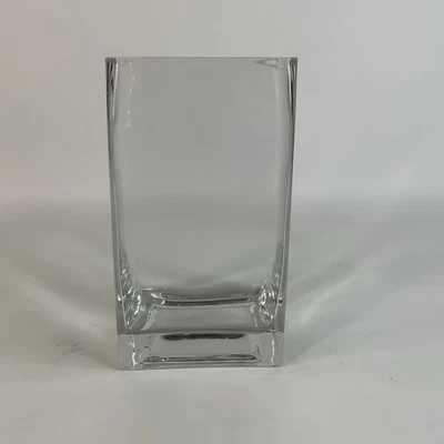 7” Handmade Crystal Glass Clear Rectangle Table Vase - Image 1 of 4