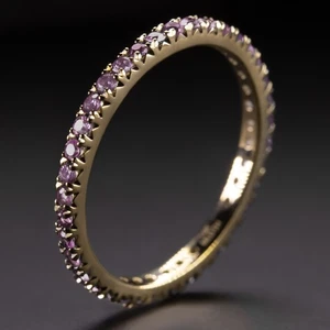 RHODOLITE GARNET 14K YELLOW GOLD ETERNITY RING STACKING WEDDING BAND Size 6.5 - Picture 1 of 3