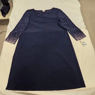 Vestido midi de mujer MSK azul marino con cuentas mangas largas talla XL NUEVO CON ETIQUETAS Foto 1 de 4