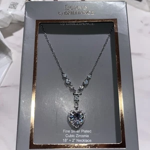Believe by Brilliance Fine Silver Plated Cubic Zirconia 18" + 2" Necklace NEW #7 - Picture 1 of 3
