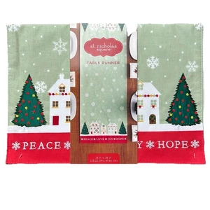 St Nicholas Christmas Table Runner Peace Hope  Joy Holiday Winter 13x36 Tree - Bild 1 von 6