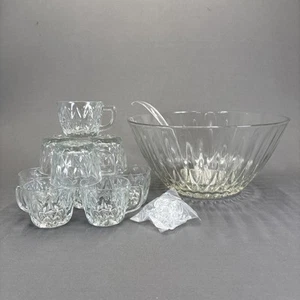 Anchor Hocking Crown Point Punch Bowl Set with Box 26 Pieces Diamond Design - Picture 1 of 15