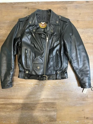 NEW Vintage HARLEY DAVIDSON 1990s Black Leather Jacket BIKER Motorcycle USA Made - Image 1 of 4
