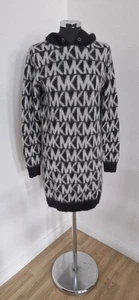 Michael Kors grey jumper dress size S hooded logo wool mohair furry black - Picture 1 of 9