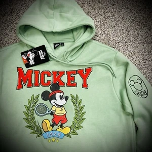 MICKEY MOUSE TENNIS HOODIE light green red texture logo Disney UNISEX ADULT LRG - Picture 1 of 10