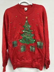 Ugly Christmas Sweater Vintage Women Large Christmas Tree Hand Made - Picture 1 of 5