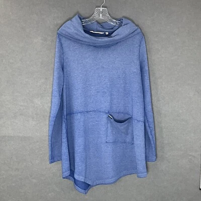 Suéter Soft Surroundings Mujer L Azul Brezo Capucha Cuello Dobladillo Asimétrico Bolsillo Foto 1 de 4