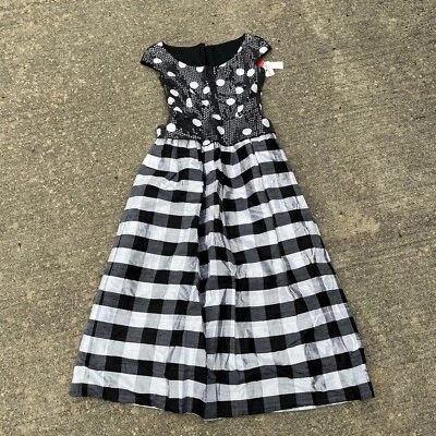 Vestido De Colección Nuevo de Lote Antiguo William Pearson Diseñador Saks Quinto Negro Blanco Lentejuelas Cuadros Talla 14 Foto 1 de 4