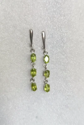 Orecchini pendenti a peridoto naturale in argento sterling 925 fatti a mano g... - Immagine 1 di 4