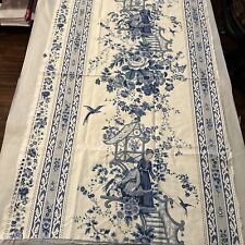 Vtg Blue French Chinoiserie Scene Fabric 24”x44” Paris 1989 LUSCIOUS Pillow Cov