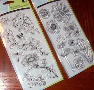 2 CLEAR ACRYLIC INKADINKADO STAMPS DOODLE FLOWERS & BEAUTY STEMS wks CTMH blk - Picture 1 of 3