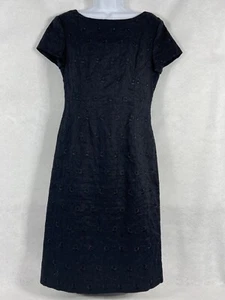 Vintage Talbots Dress Women’s 8 Black Sheath Cap Sleeve Eyelet 100% Linen - Picture 1 of 11