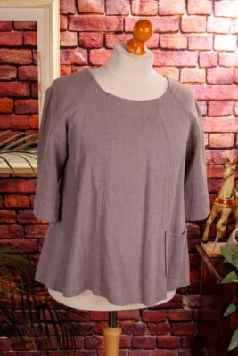 Canvas Top Blouse a-Line Flared Hanger Pockets Buttons 42 44 - Image 1 of 4