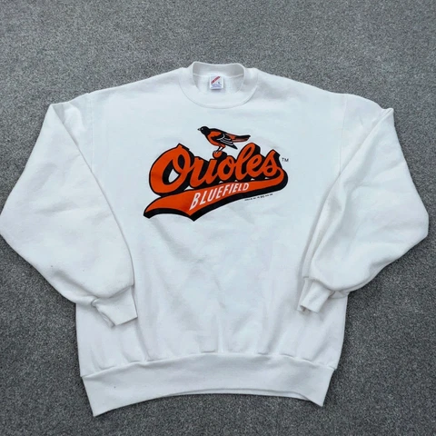 Vintage Bluefield Orioles Sweatshirt Men Large White Crew Neck USA Made 90s * Cover