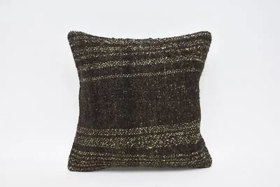 Throw Kilim Pillow, 14"x14" Brown Cushion Cover, Ethnical Kilim Rug Pillow - Image 1 of 4