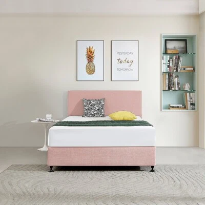 Linen Fabric Double Bed Deluxe Headboard Bedhead - Pale Pink - image 1 of 4