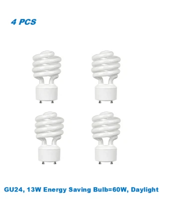 METRO LIGHTING 4 Bulbs, Twister GU24,13W Energy Saving Bulb= 60W, Daylight 5000K, UL Listed
