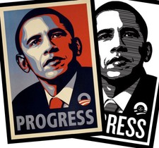 Shepard Fairey (2pc) Barack Obama Poster “Progress”