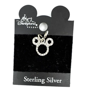 Disney Mickey Mouse Sterling Silver Pendant Charm Ears Crystal CZ Rhinestone - Picture 1 of 6
