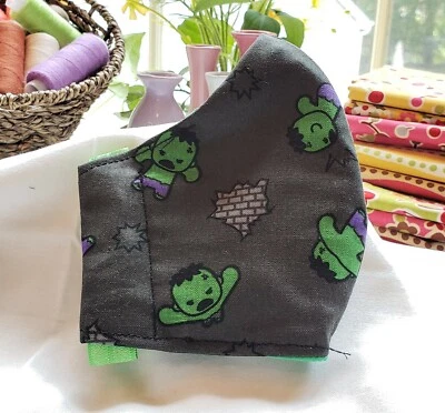 Marvel DC Comics Hulk Face Mask Adult / Kids Cotton Fabric Washable  racbrez - Image 1 of 4