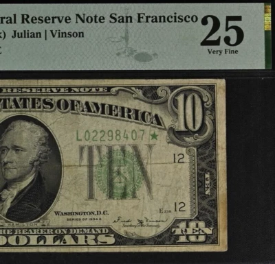 1934B $10 Federal Reserve Note PMG 25 - San Francisco Star - Fr 2007-L* - Image 1 of 3