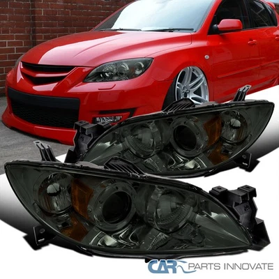 Smoke Fits 2004-2009 Mazda 3 4Dr Sedan Projector Headlights Head Lamps Assembly Foto 1 de 4
