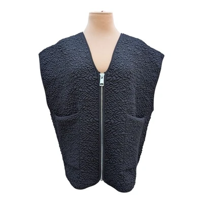 Chaleco Zara Grande Tejido Jacquard Cuadrado Para Mujer Grande XL Negro Cremallera Frontal Mod Foto 1 de 4