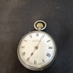 Vintage Best Lever Pocket Watch Swiss Made .925 Open Back Small Chip Untested - Picture 1 of 10