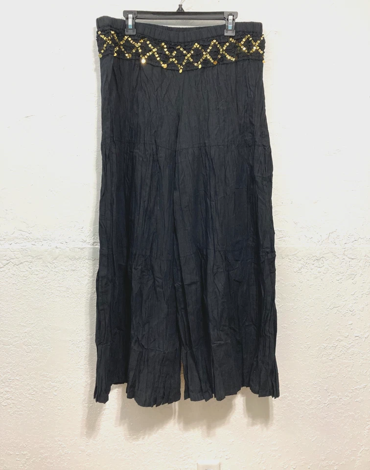 Metro стиль широкие ноги богемное брюки хиппи гранж блестки черный цыганский громоздкий L - Изображение 1 из 4