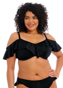 ELOMI PLAIN SAILING BLACK UNDERWIRE BARDOT BIKINI TOP 36FF / 14FF - Picture 1 of 1