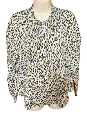 Blusa para mujer Jaclyn Smith con estampado de leopardo manga puños cuello atado talla XL Foto 1 de 4