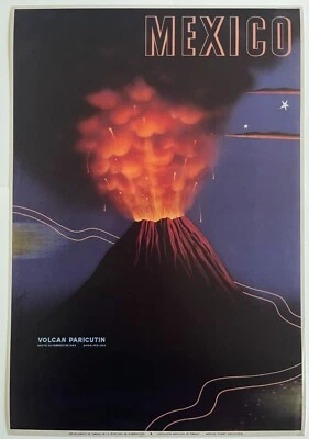 Póster de viaje de México vintage impresión de anuncio de viaje mexicano arte latino volcán Paricutín Foto 1 de 4