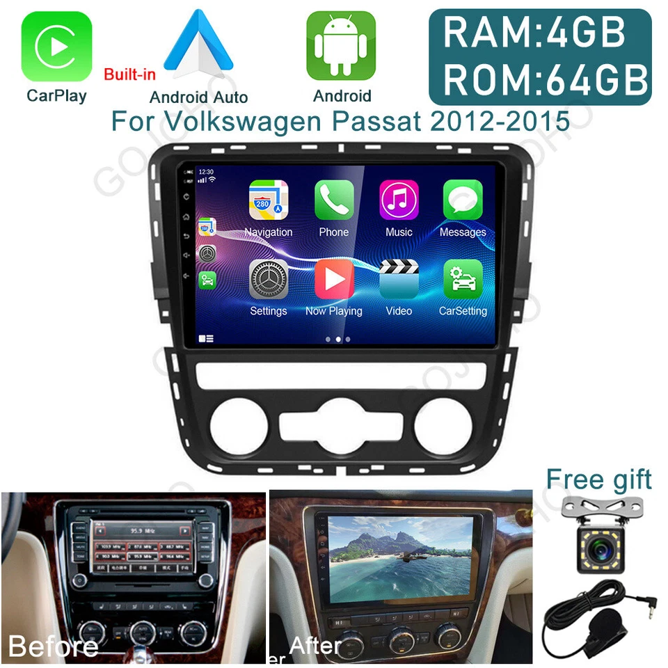 Radio estéreo para coche Volkswagen Passat 2012-2015 Apple CarPlay Android 13 GPS BT Foto 1 de 4