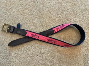Vineyard Vines Boy's Men's Belt Size 30 Pink Tarpon Fish Canvas/Leather - Picture 1 of 7