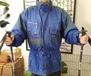 Vtg 80's Nevica Ski Parka Sz 46 Sateen Lining W/ Stars & Stripes Skull Patch - Picture 1 of 15