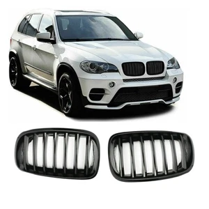 FIT BMW X5 E70 X6 E71 FRONT BUMPER KIDNEY GRILLES GLOSS BLACK ABS 100% OEM FIT - Picture 1 of 4