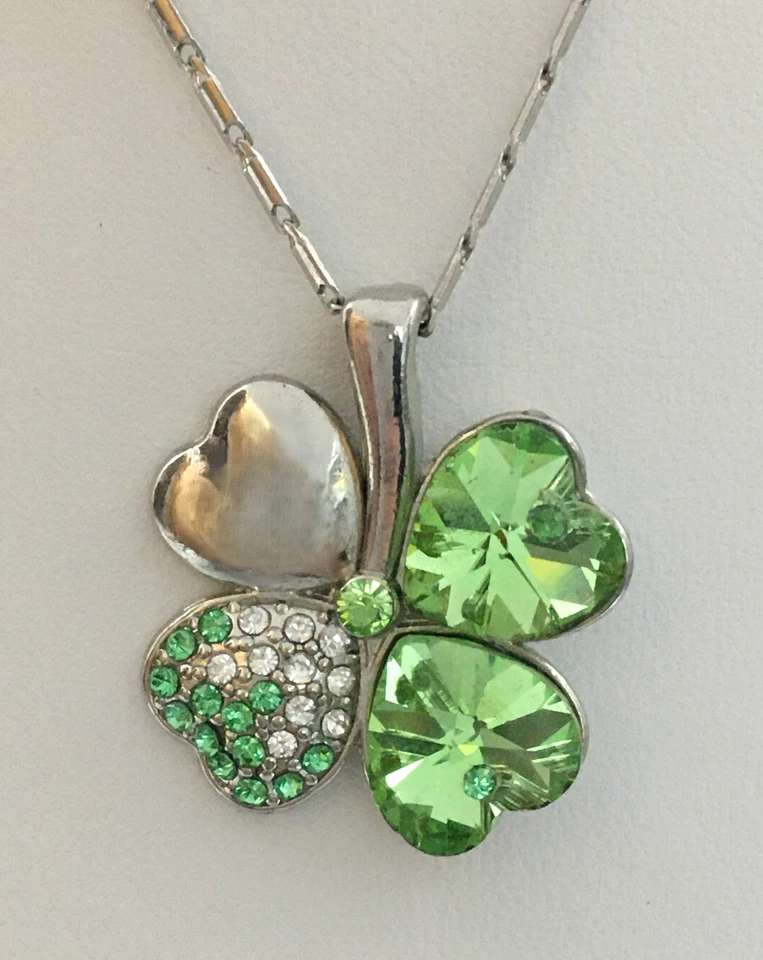 项链三叶草四叶草施华洛世奇水晶吊坠银盘链 — 第 1/4 张图片