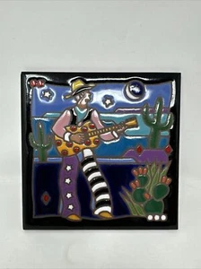 Cowboy Guitar Masterworks Handcrafted Wall Art Tile Ceramic Trivet Coaster Moon - Picture 1 of 6
