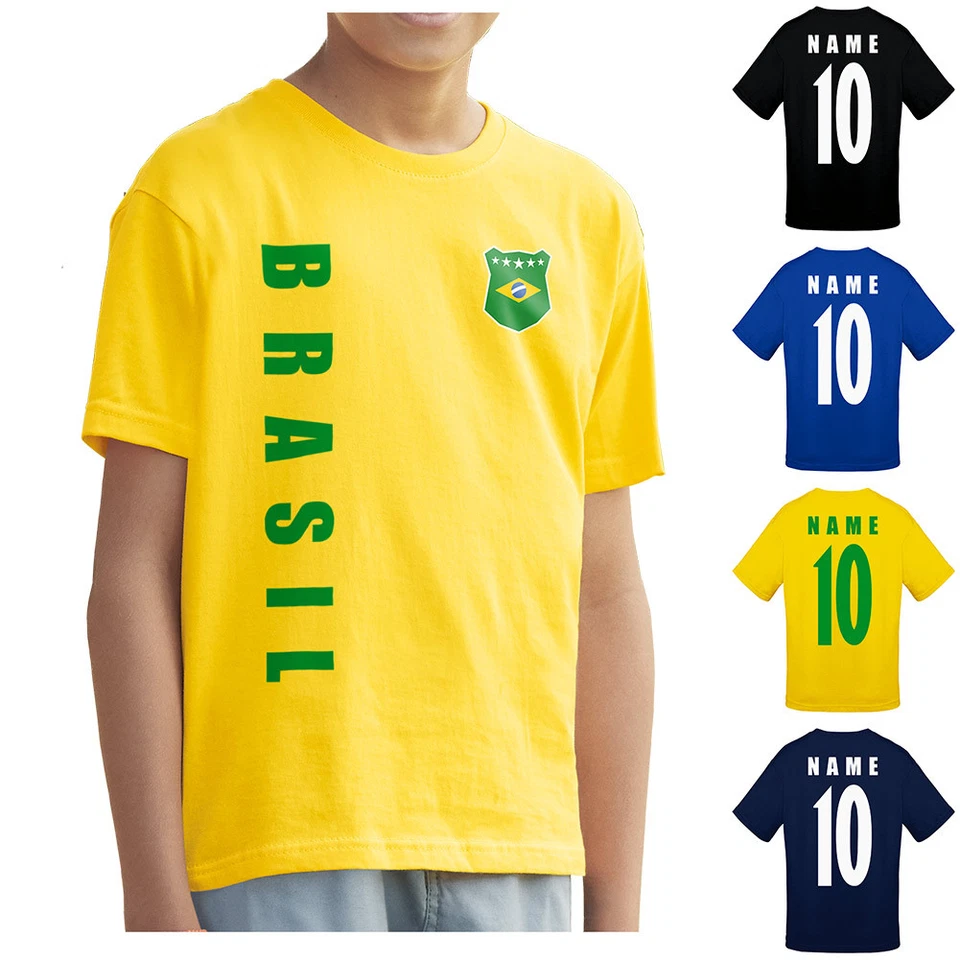 AKYTEX Brasilien Kinder Trikot Fanshirt T-Shirt WM 2022 Name Nummer